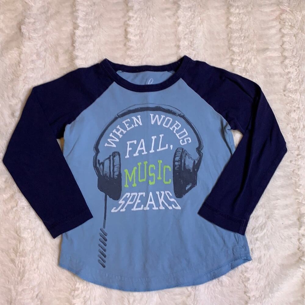 Peek blue raglan When Words Fail Music Speaks - size S (4-5)